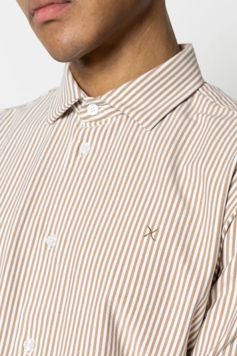 Clean Cut Copenhagen Clean Formal Stretch Stripe Shirt L/S Warm Sand/White Stripe