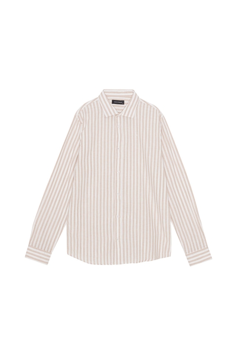 Clean Cut Copenhagen Jamie Cotton Linen Striped Shirt LS Khaki/Ecru