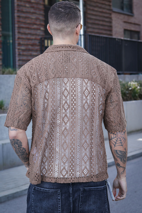 ONLY & SONS Novak Relax Resort SS Lace Shirt Sepia