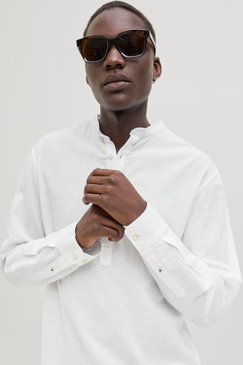 Jack & Jones Summer Half Placket Shirt Ls White