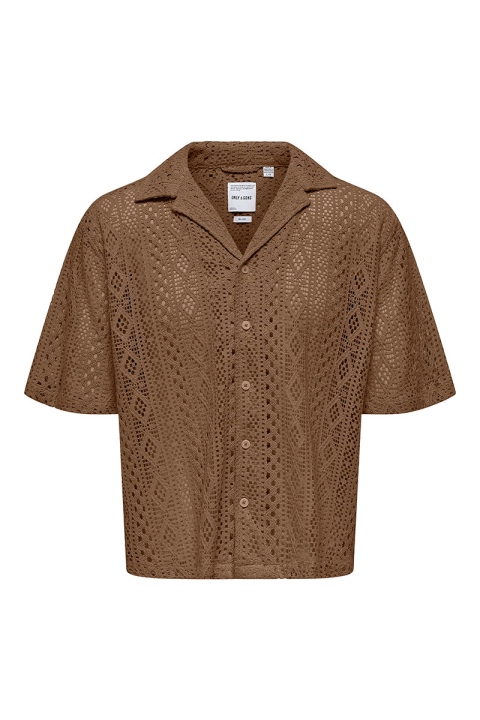 ONLY & SONS Novak Relax Resort SS Lace Shirt Sepia