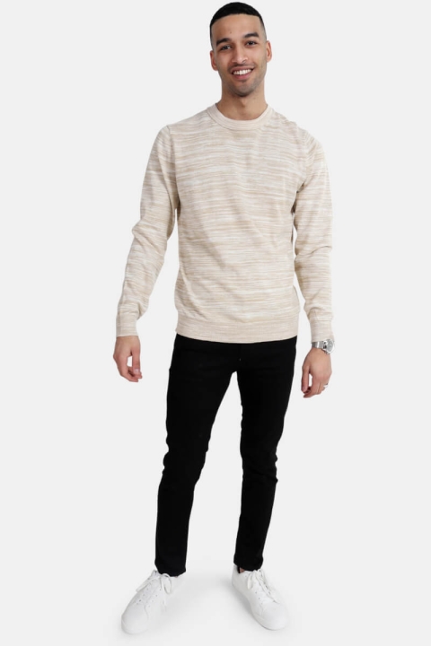 Selected Carl Space Dyw Crew Neck B Egret Detail/Almond Milk