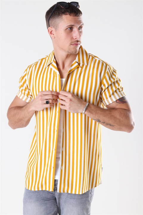 Only & Sons Wayne Striped Viscose Skjorta Golden Spice