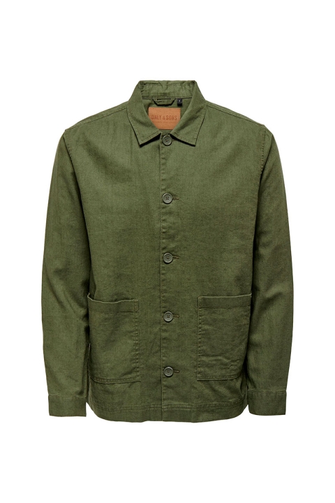ONLY & SONS Kier Cotton Linen Overshirt Olive Night