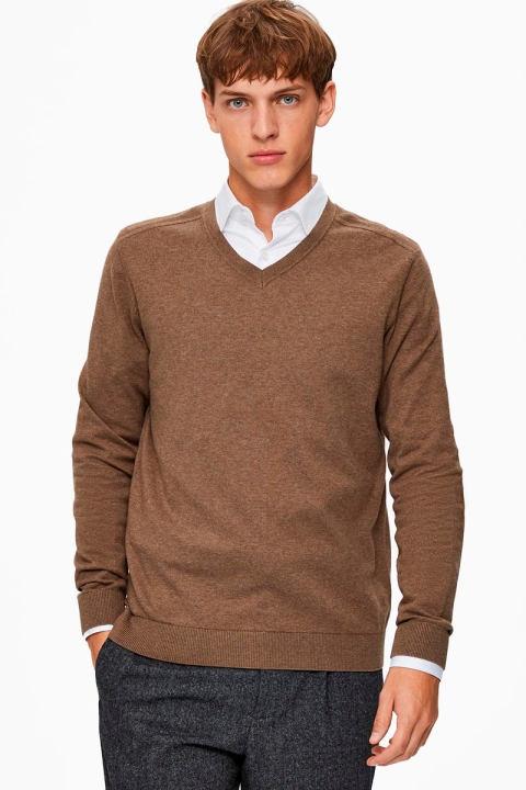 Selected BERG LS KNIT V-NECK Teak Melange