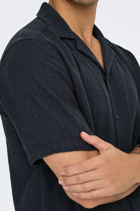 ONLY & SONS Latham Resort Linen Structure Shirt Dark Navy