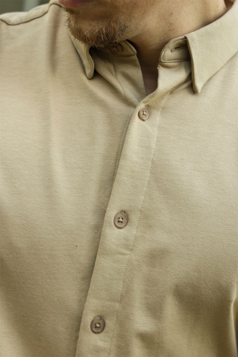 JEFF Theodore LS Stretch Shirt Dark Beige