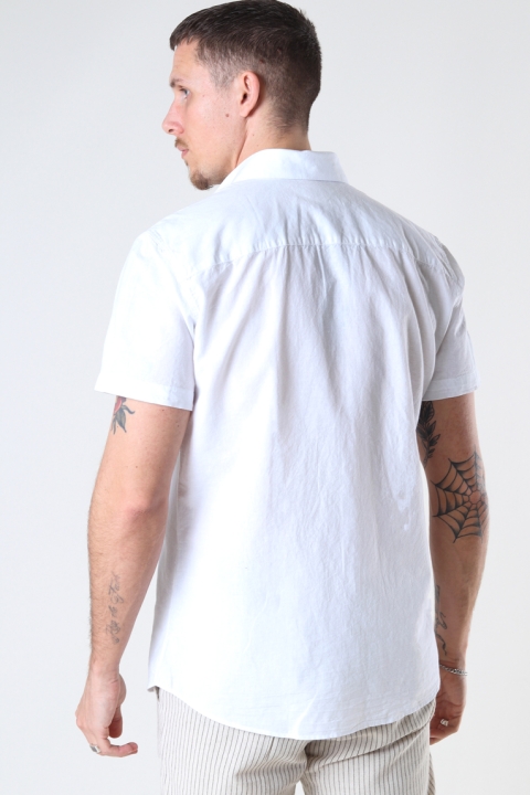 Selected SLHSLIMNEW-LINEN SHIRT SS CLASSIC W White