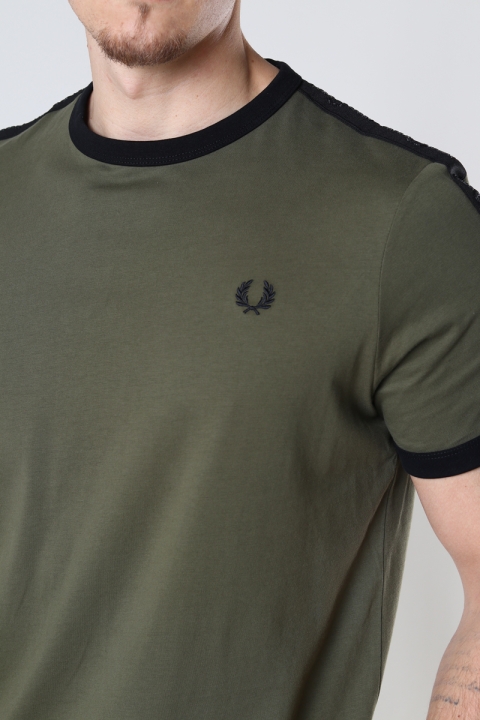 Fred Perry TONAL TAPE RINGER TEE B57 MILITARY GREEN