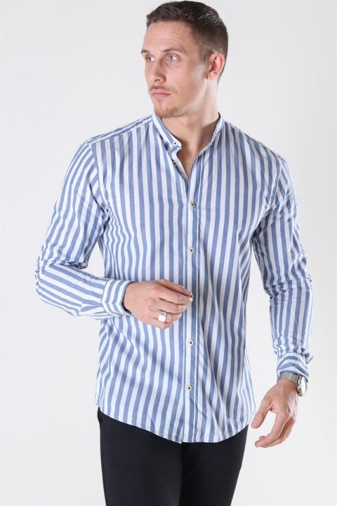 Only & Sons Matthew LS Stripe Manderine Skjorta Dark Blue