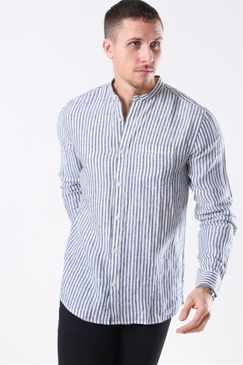 Only & Sons Luke LS Linen Mandarine Skjorta White/Blue Stripes