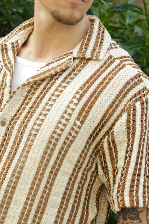 ONLY & SONS Dani Chrochet Resort SS Shirt Brown Stripe