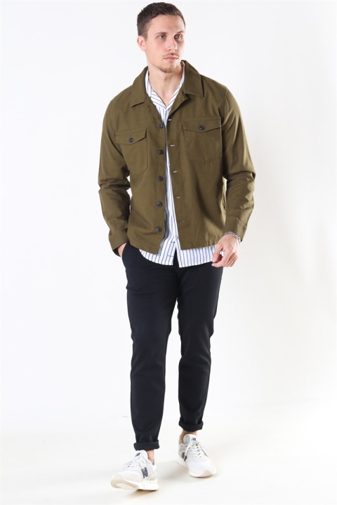 Selected East Linen Overshirt Dark Olive