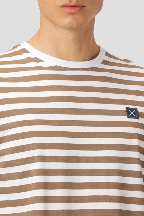 Clean Cut Copenhagen Basic Organic striped tee SS Dark Camel