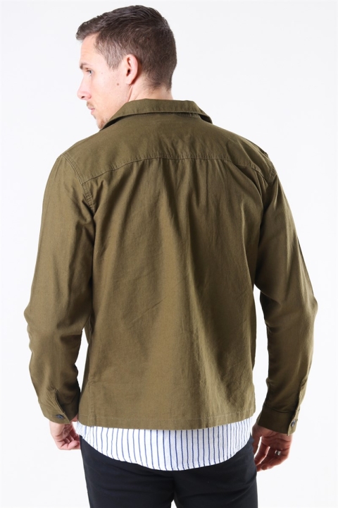 Selected East Linen Overshirt Dark Olive