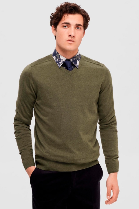 Selected Berg Knit V-Neck LS Ivy Green