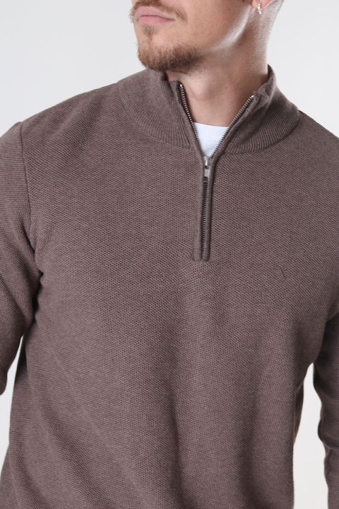 Clean Cut Copenhagen Lauritz 1/2 Zip Knit Dark Brown Melange