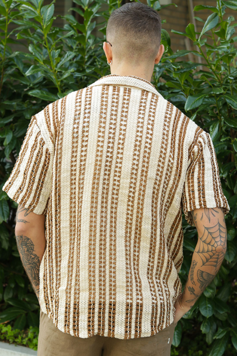 ONLY & SONS Dani Chrochet Resort SS Shirt Brown Stripe