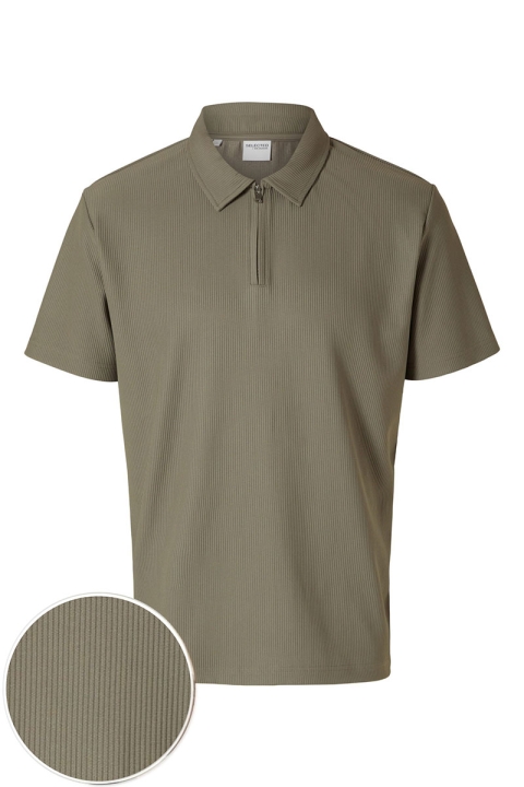 Selected Relax Plisse Half Zip SS Polo Vetiver