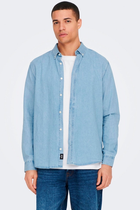 ONLY & SONS DAY REG DOWN CHAMBRAY LS SHIRT Light Blue Denim