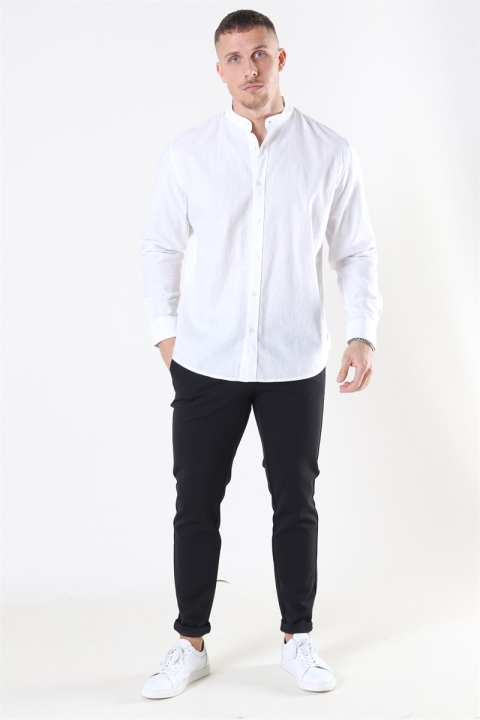 Clean Cut Cotton Linen Mao Skjorta White