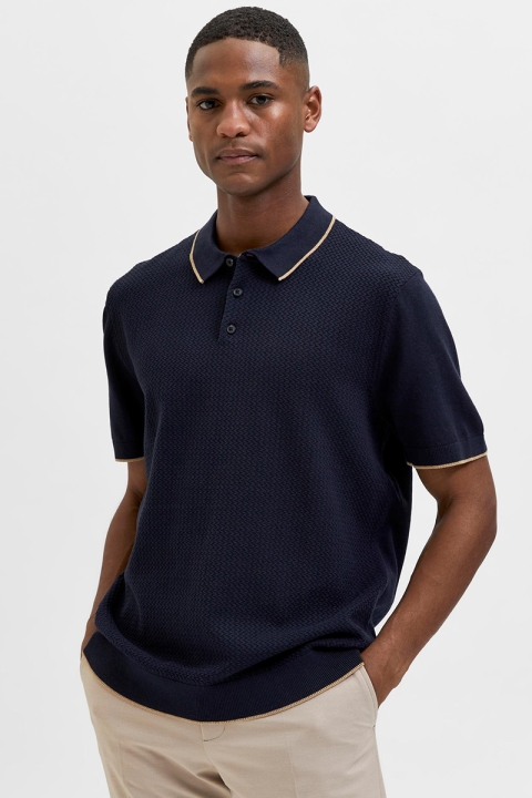 Selected SLHHANK SS KNIT BUTTON POLO B Sky Captain