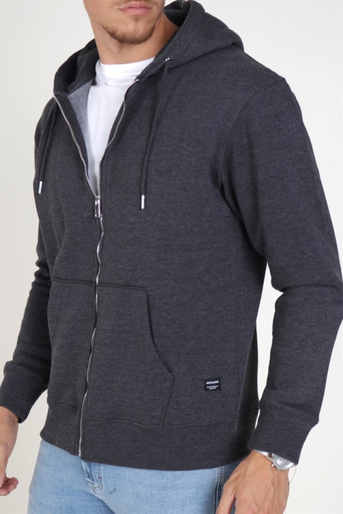 Jack & Jones Soft Sweat Zip Hood Dark Grey Melange