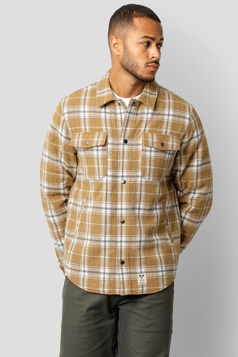 Fat Moose Smith Cotton Check Overshirt Light Brown Check