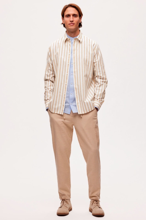 Selected Reg New Linen Shirt LS Kelp Stripe