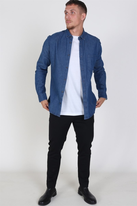 Only & Sons Basic Denim Skjorta Dark Blue Denim