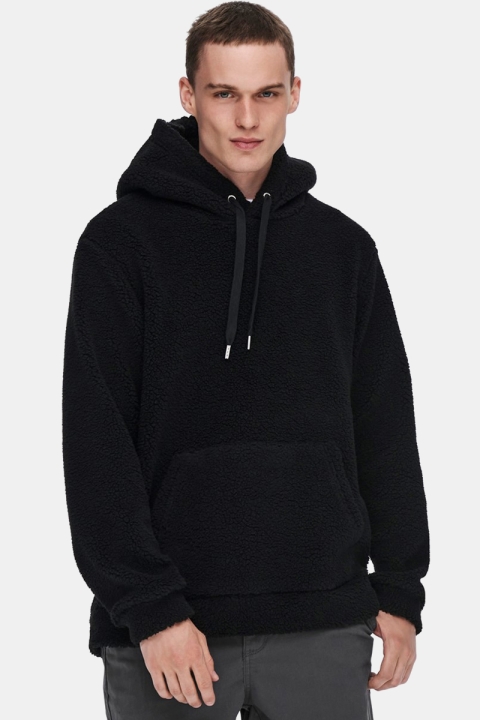 ONLY & SONS ONSREMY REG TEDDY HOODIE SWEAT Black