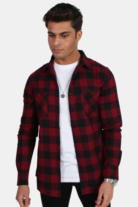 URBAN CLASSICS Checked Flanell Skjorta Black/Burgundy