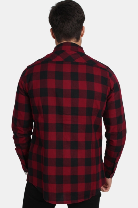 URBAN CLASSICS Checked Flanell Skjorta Black/Burgundy