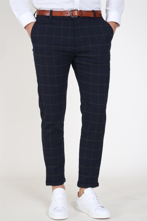 Les Deux Como Check Kostym Pants Dark Navy/Brown