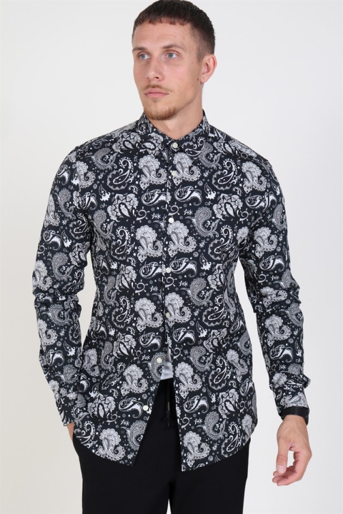 Only & Sons Frederik L/S Paisley Stretch Skjorta Black