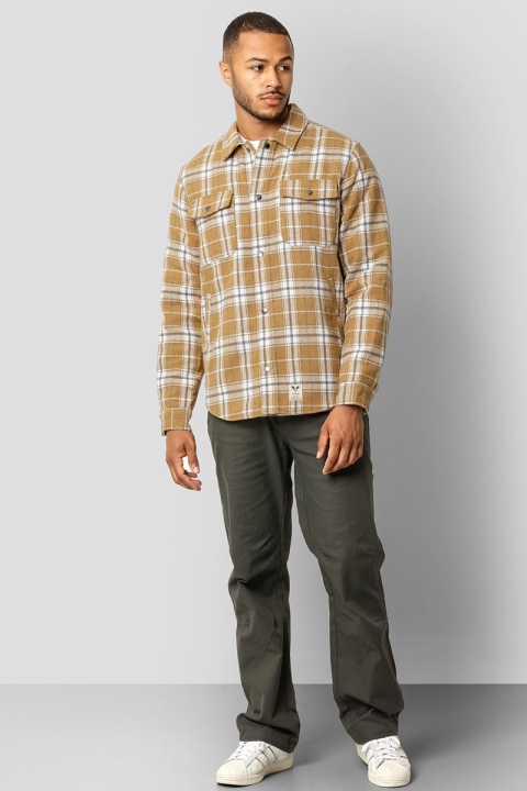 Fat Moose Smith Cotton Check Overshirt Light Brown Check