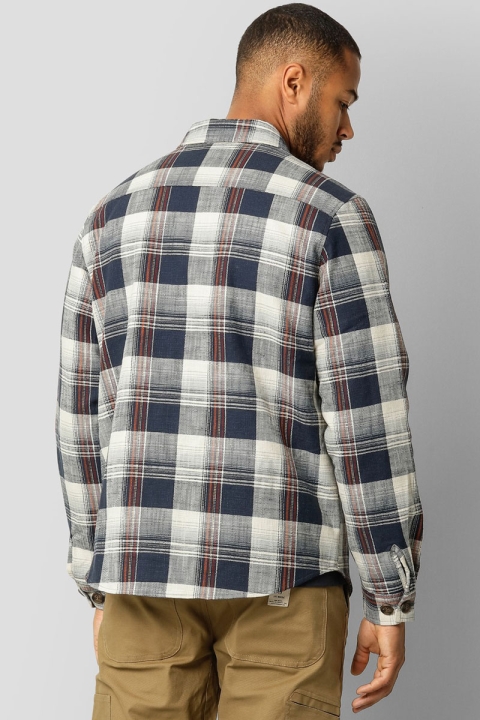 Fat Moose Steven Cotton Check Overshirt Navy Check