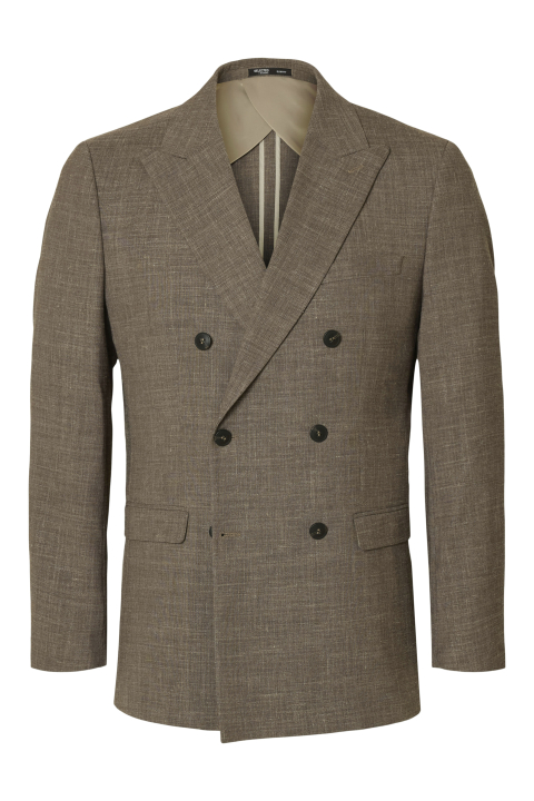 Selected Oasis Linen DB Blazer Dark Sand Melange