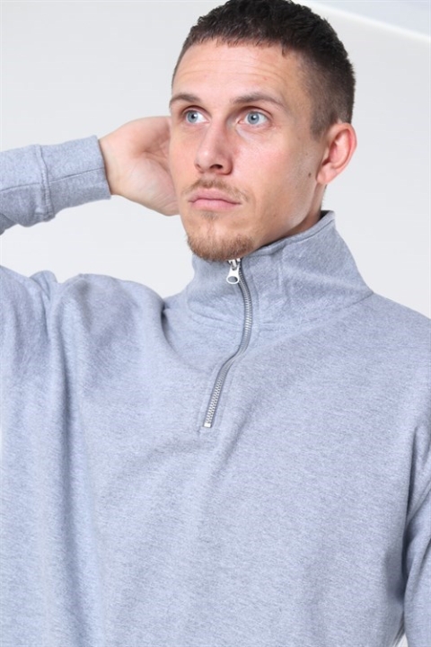 Basic Brand Quarter Zip Sweat Oxford Grey