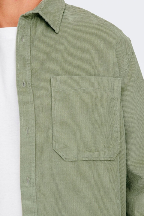 ONLY & SONS ONSALP RLX 2PKT WASHD CORD LS SHIRT NOOS Seagrass