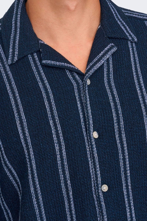 ONLY & SONS Trev Reg Structure Stripe SS Shirt Dark Navy