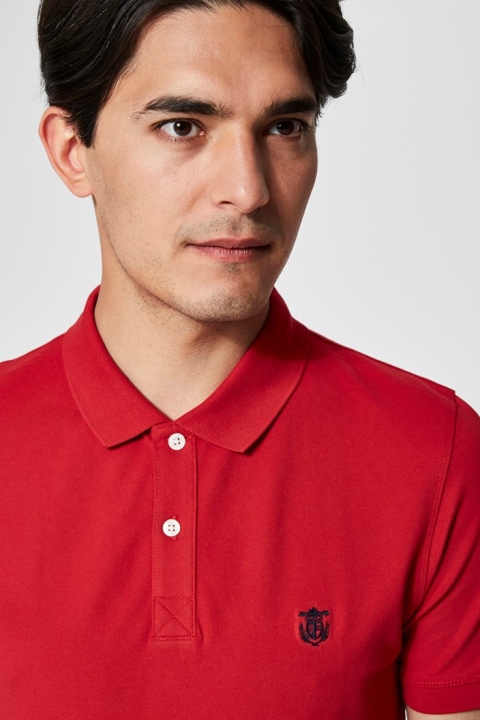 Selected Aro S/S Emroidery Polo Skjorta Noos Scarlet Sage