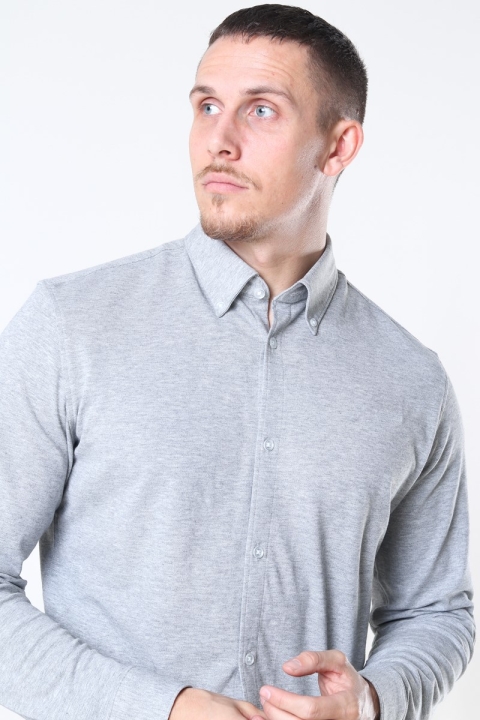 Selected Slim Oliver Knit Flex Skjorta LS Medium Grey Melange