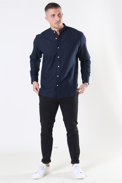 Clean Cut Cotton Linen Mao Skjorta Navy