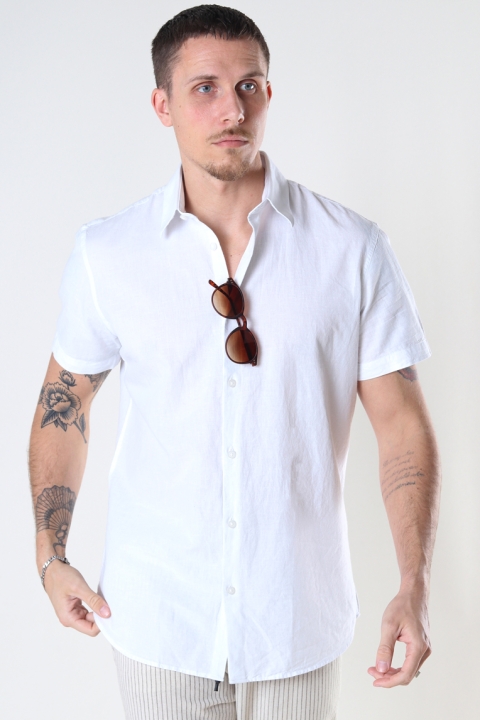 Selected SLHSLIMNEW-LINEN SHIRT SS CLASSIC W White