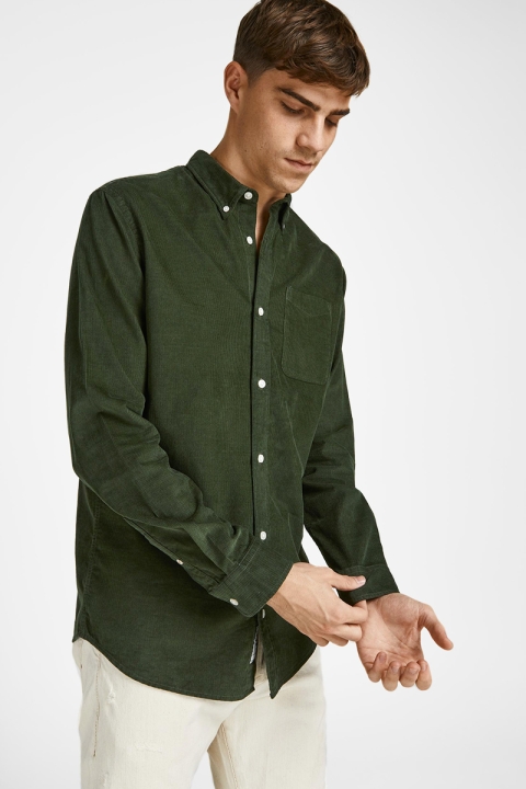 Jack & Jones ATLAS CORD SHIRT L/S BUTTON DOWN Forest Night SLIM FIT