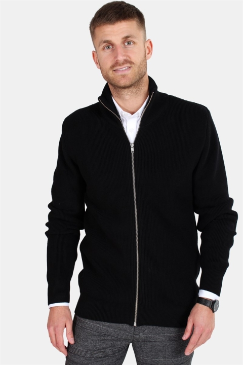 Clean Cut Osin Zip Cardigan Sticka Black