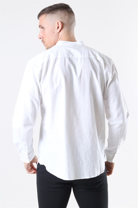 Clean Cut Cotton Linen Mao Skjorta White