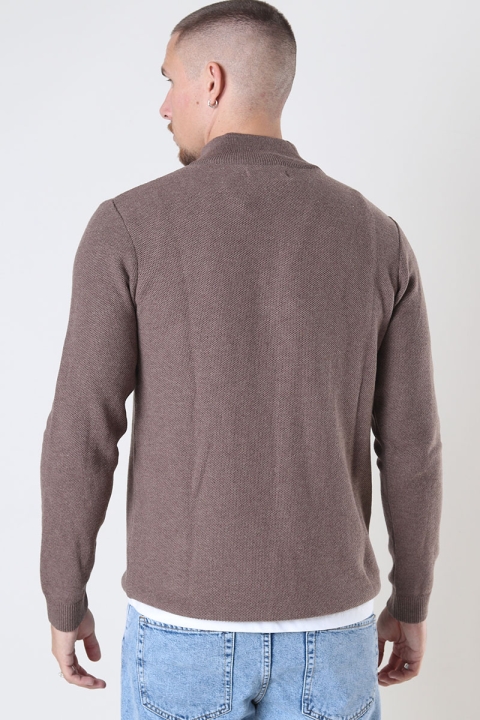 Clean Cut Copenhagen Lauritz 1/2 Zip Knit Dark Brown Melange