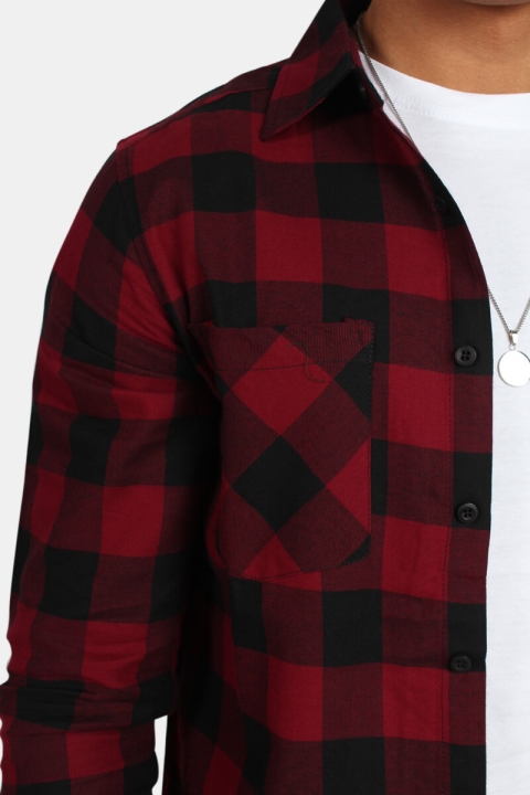 URBAN CLASSICS Checked Flanell Skjorta Black/Burgundy